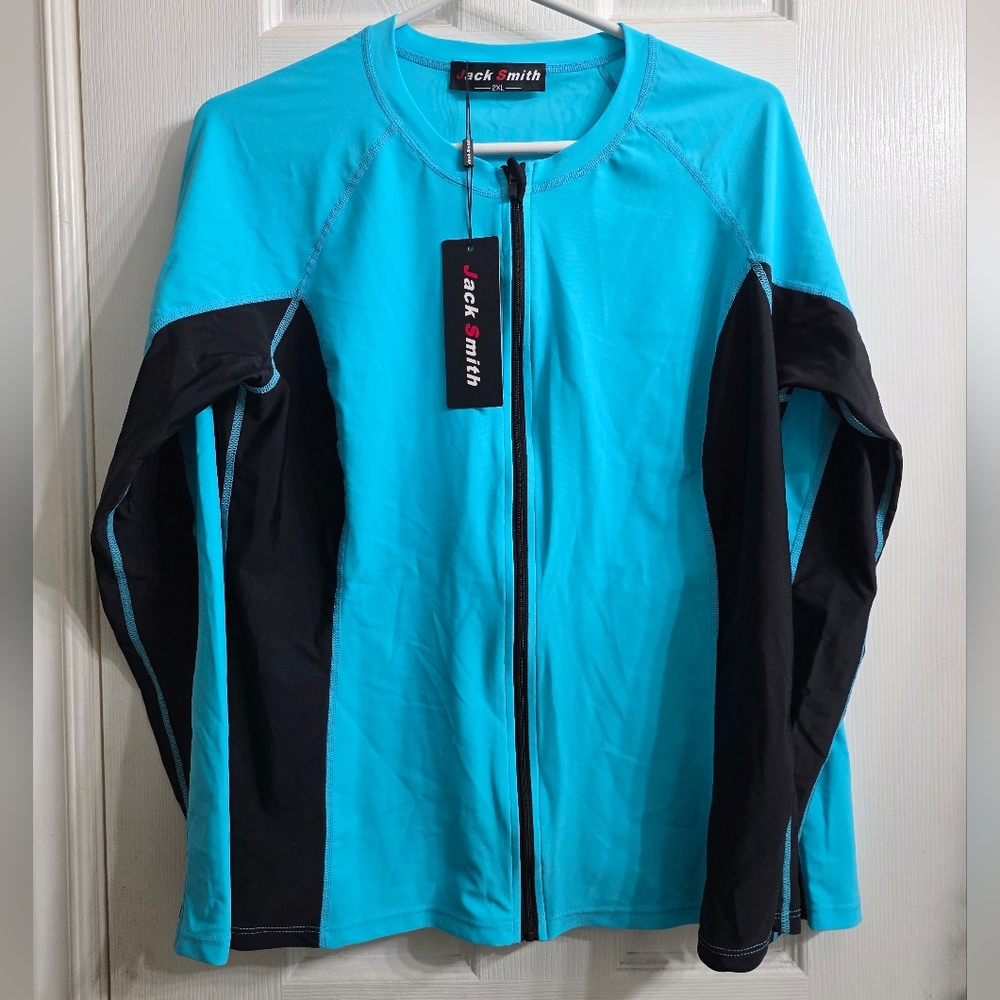 NWT Jack Smith Cyan Blue Full-Zip Athletic Top - 2XL (Slim Fit)